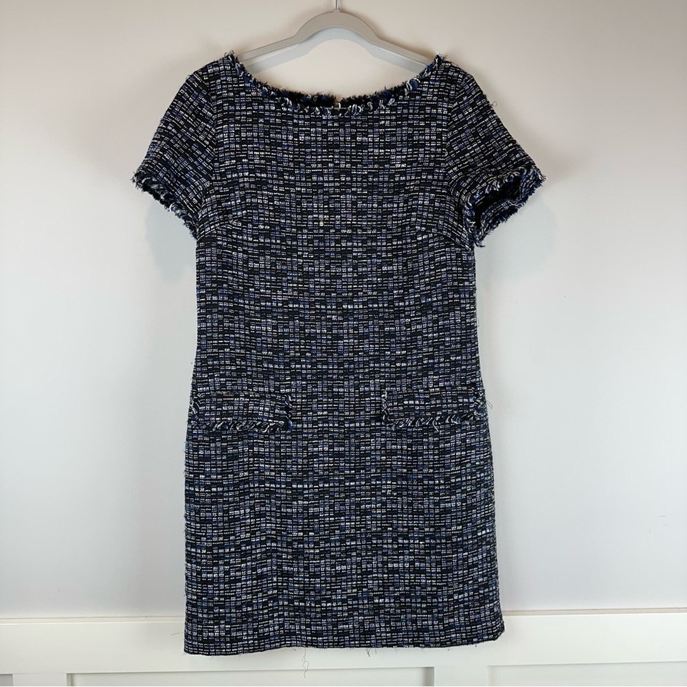 Banana Republic Blue Black Tweed Career Workwear Short Sleeve Shift Dress 12